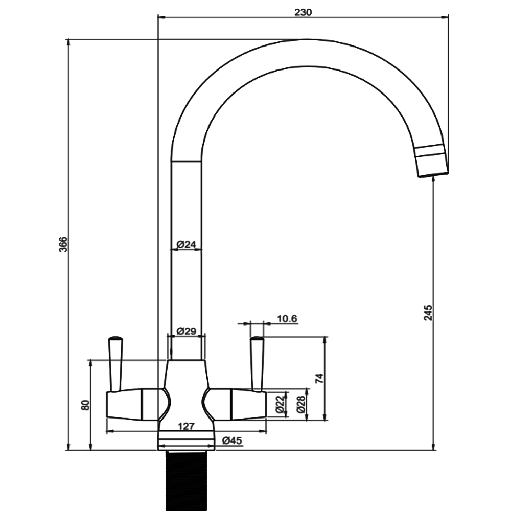 Ellsi Lusso Dual Lever Kitchen Sink Mixer Tap with Swivel Spout - Brushed Brass, PDT-000409 Ellsi