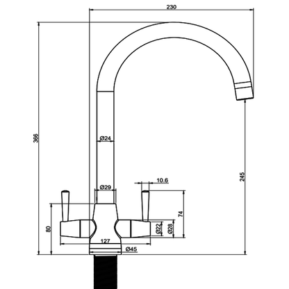 Ellsi Lusso Dual Lever Kitchen Sink Mixer Tap with Swivel Spout - Brushed Brass, PDT-000409 Ellsi