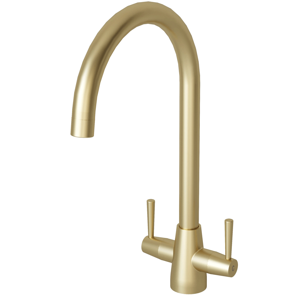 Ellsi Lusso Dual Lever Kitchen Sink Mixer Tap with Swivel Spout - Brushed Brass, PDT-000409 Ellsi