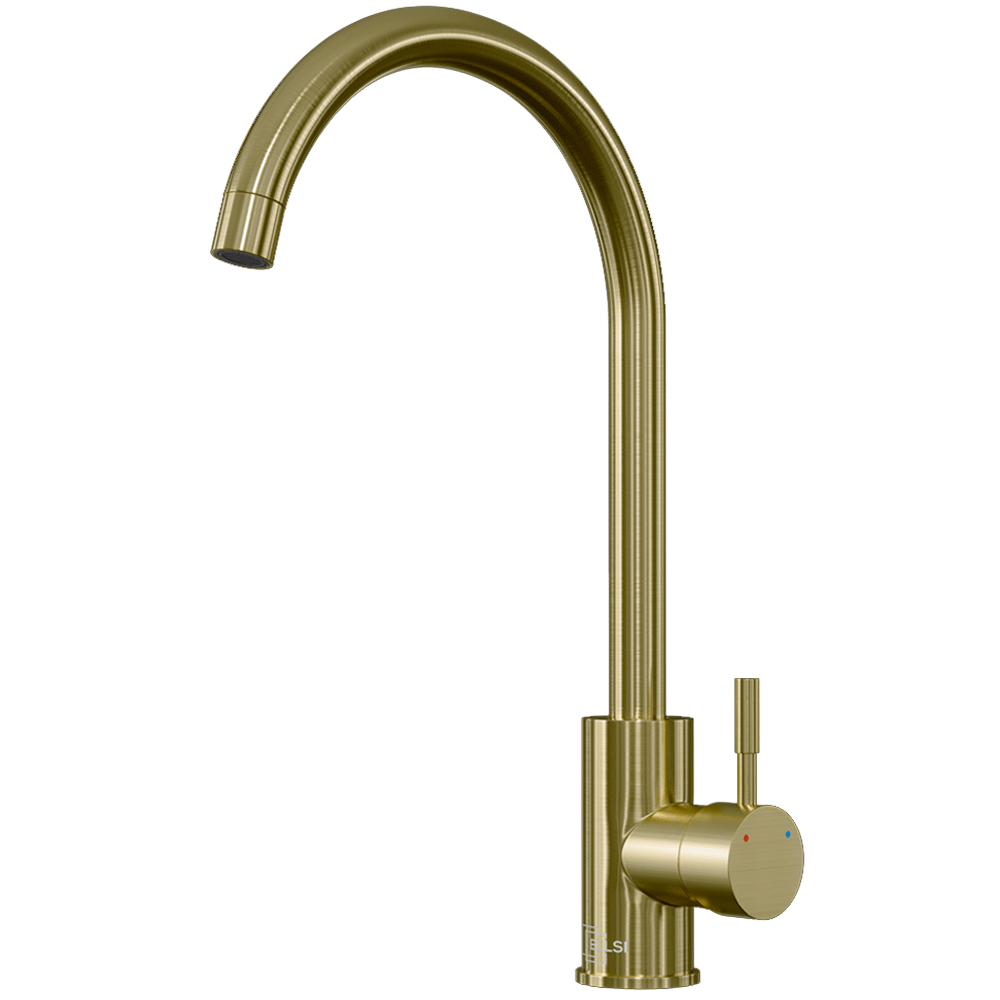 Ellsi Tivoli Single Lever Kitchen Sink Mixer Tap with Swivel Spout - Brushed Brass, PDT-000542 Ellsi