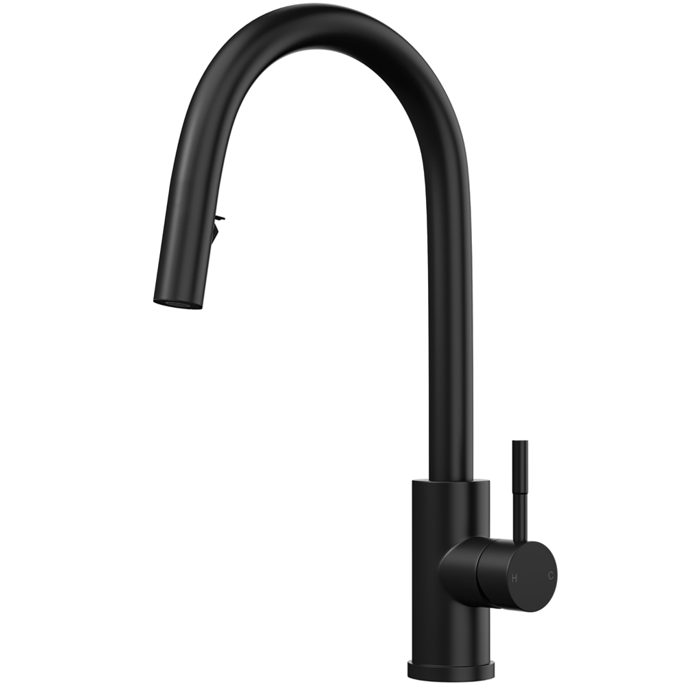 Ellsi Velia Pull Out Single Lever Kitchen Sink Mixer Tap - Matt Black, PDT-000457 Ellsi