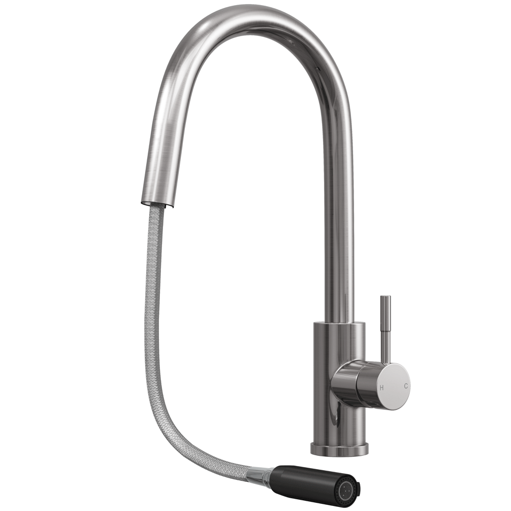 Ellsi Velia Pull Out Single Lever Kitchen Sink Mixer Tap - Brushed Steel, PDT-000458 Ellsi