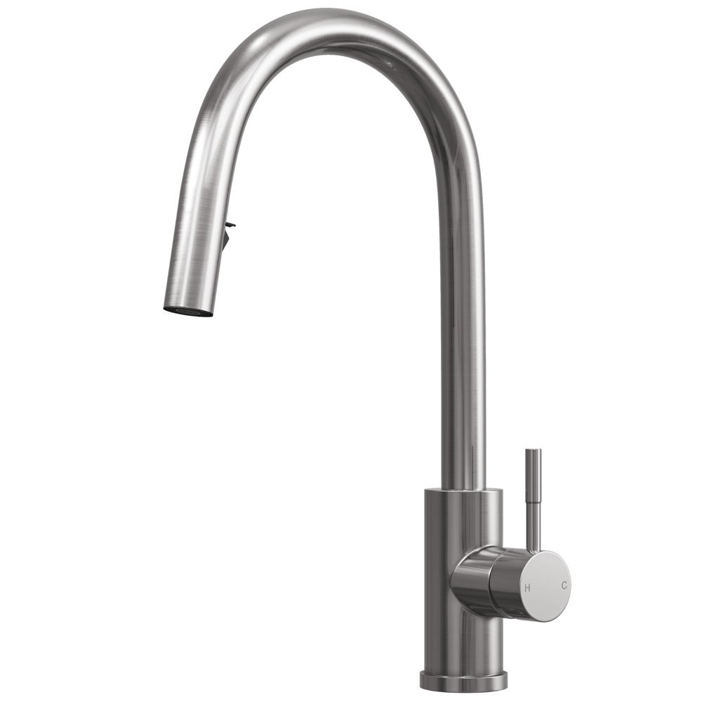 Ellsi Velia Pull Out Single Lever Kitchen Sink Mixer Tap - Brushed Steel, PDT-000458 Ellsi