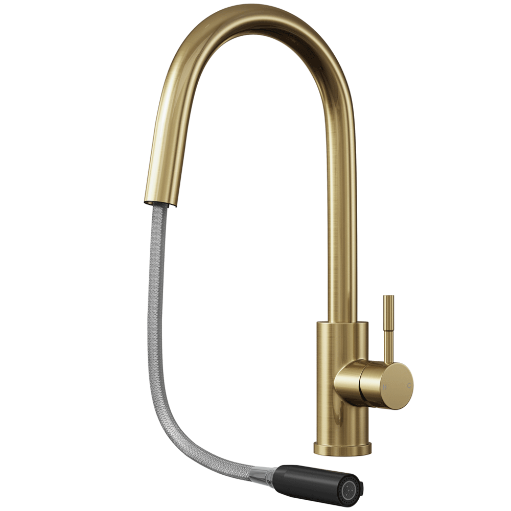 Ellsi Velia Pull Out Single Lever Kitchen Sink Mixer Tap - Brushed Brass, PDT-000459 Ellsi
