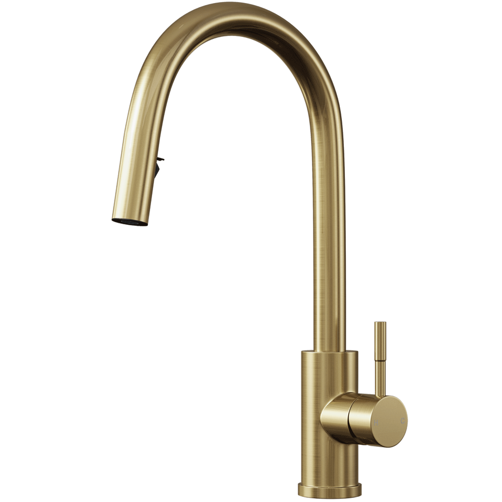 Ellsi Velia Pull Out Single Lever Kitchen Sink Mixer Tap - Brushed Brass, PDT-000459 Ellsi