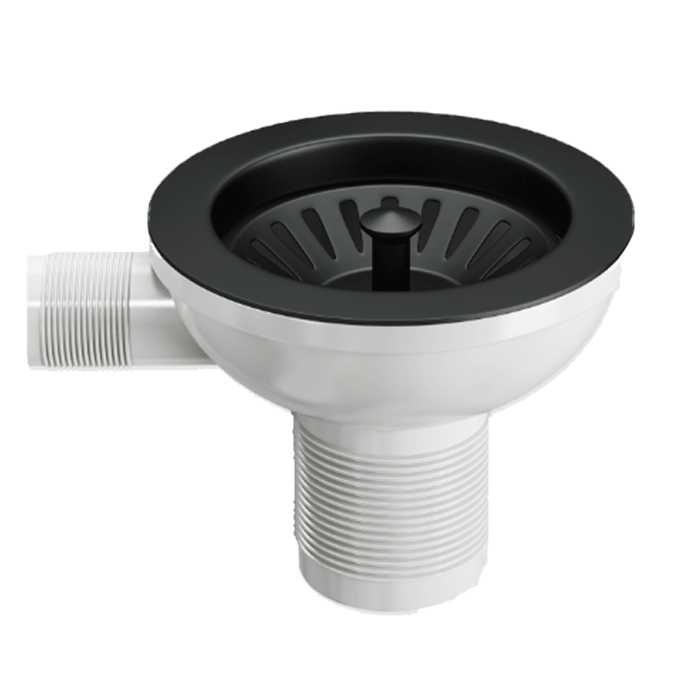 Ellsi Basket Strainer Kitchen Sink Waste with Round and Rectangular Overflow Plates - Matt Black, PDT-000293 Ellsi