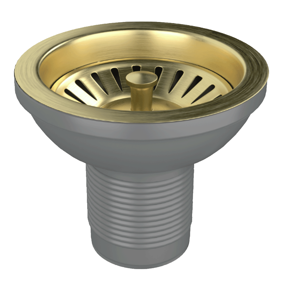 Ellsi Basket Strainer Kitchen Sink Waste with Round and Rectangular Overflow Plates - Brushed Brass, PDT-000295 Ellsi
