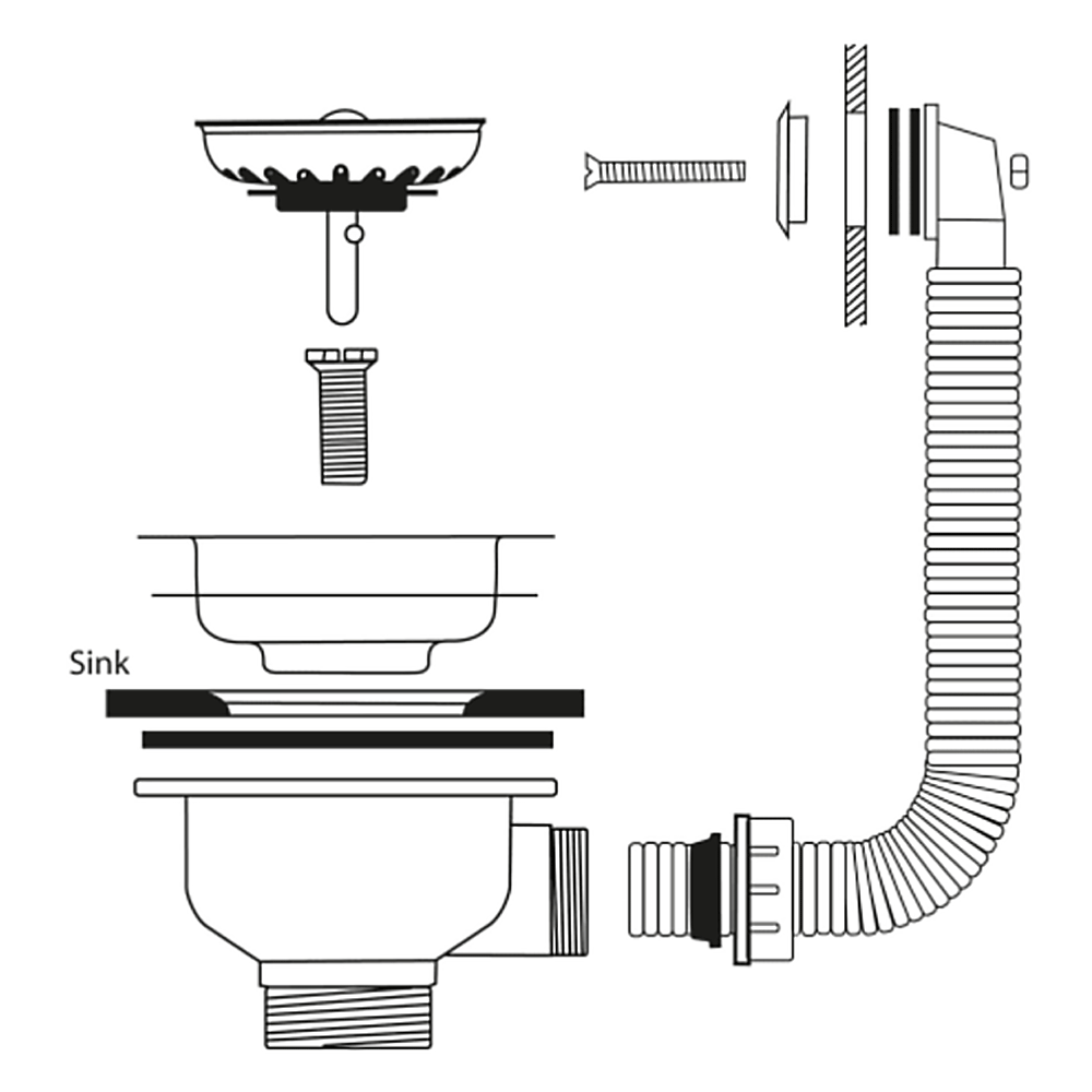 Ellsi Basket Strainer Kitchen Sink Waste with Round and Rectangular Overflow Plates - Brushed Brass, PDT-000295 Ellsi