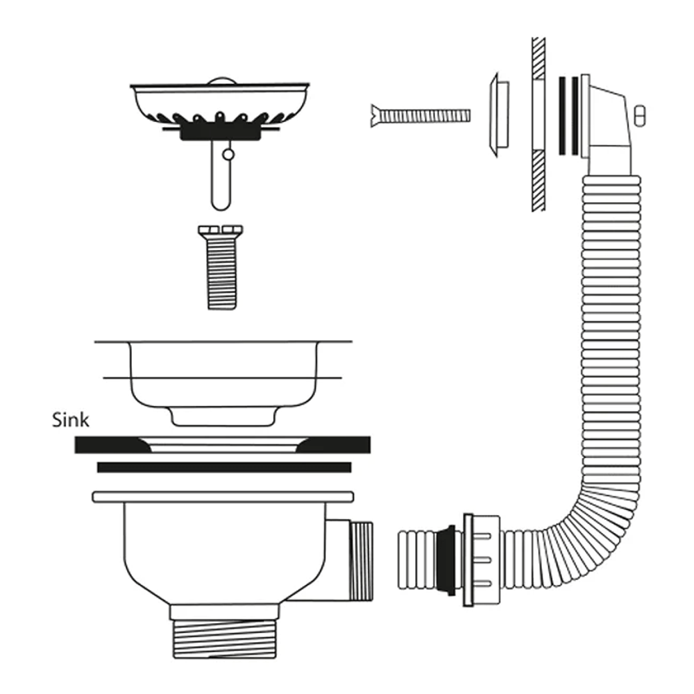 Ellsi Basket Strainer Kitchen Sink Waste with Round Overflow Plate - Matt White, PDT-000546 Ellsi