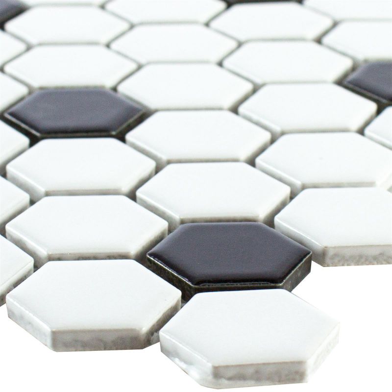 Monochrome White Black Hexagon Tiles Axel HX 040