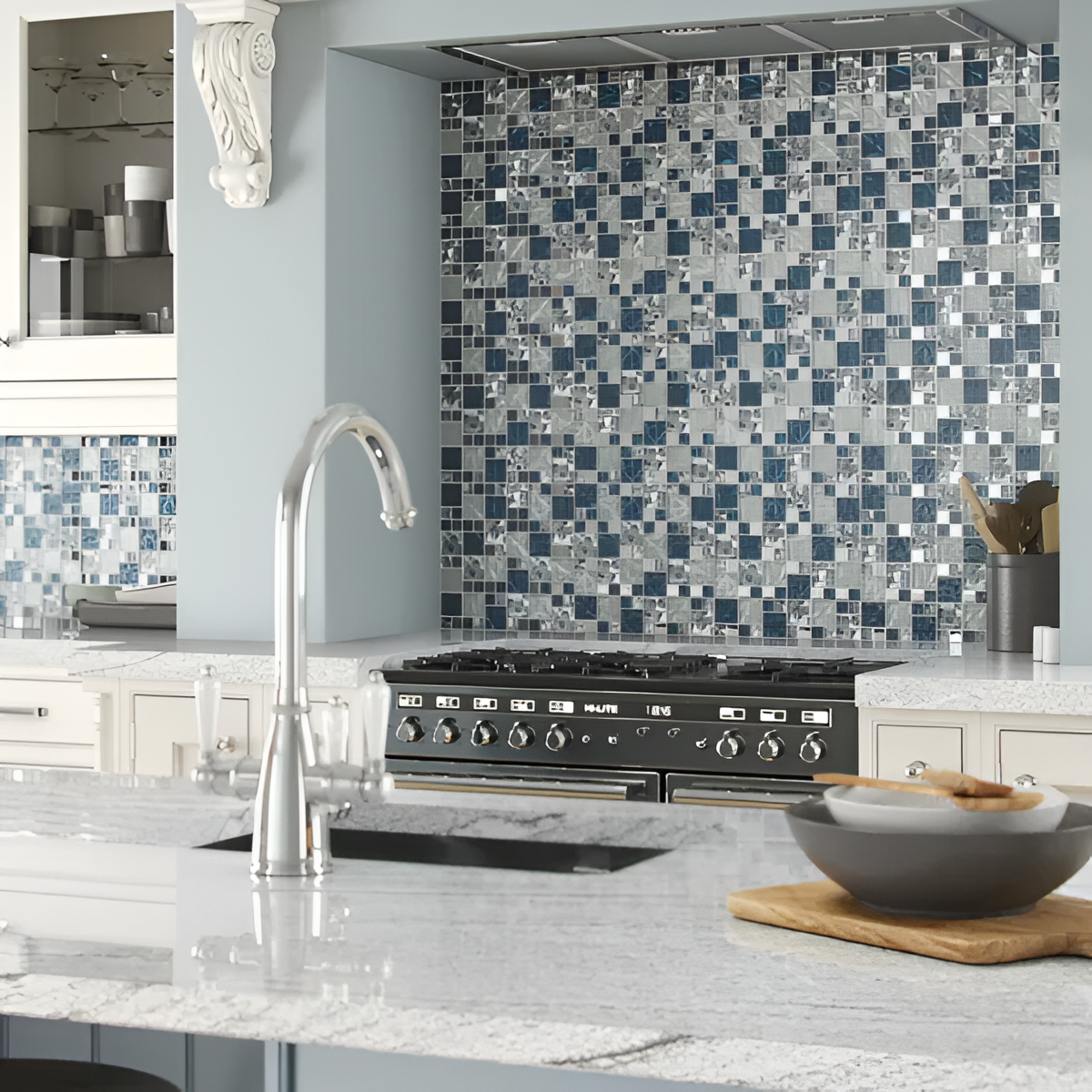 Fabric Blue Floral Glass Mosaic Axel XCM Niko60