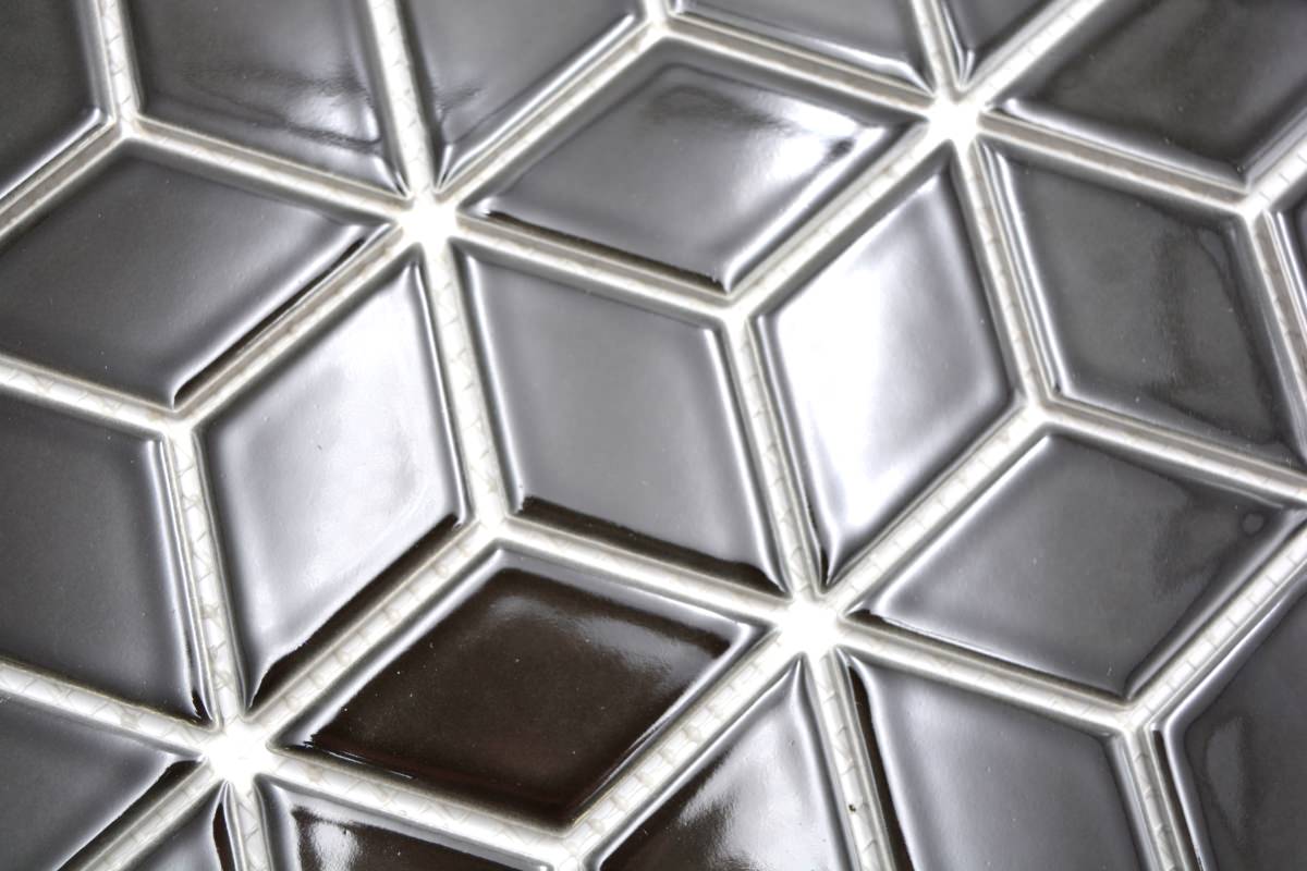 Diamond Hexagon Black Gloss Mosaic Tile TilesDecor