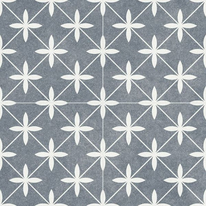 Dove Blue and White Matt Patterned Floor Tiles