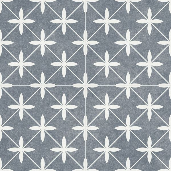 Dove Blue and White Matt Patterned Floor Tiles