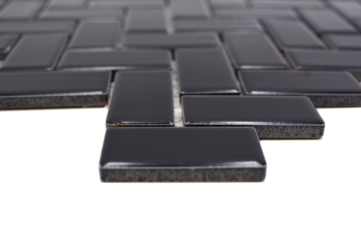 Black Herringbone Gloss Mosaic Tile HUH CHB 6BG