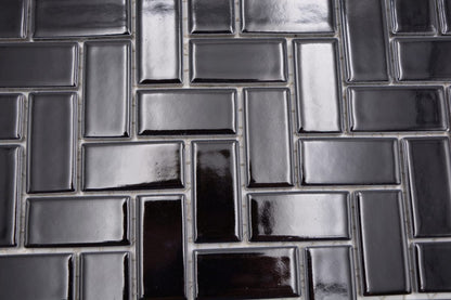 Black Herringbone Gloss Mosaic Tile HUH CHB 6BG