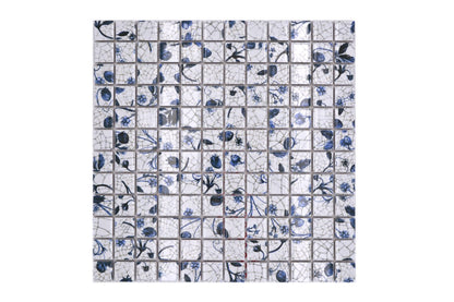 Blue Daisy Pattern Square Mosaic Tile Axel CG SB09