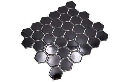 Hexagon Gloss Black Mosaic Tile (Copy) HUH HX 090