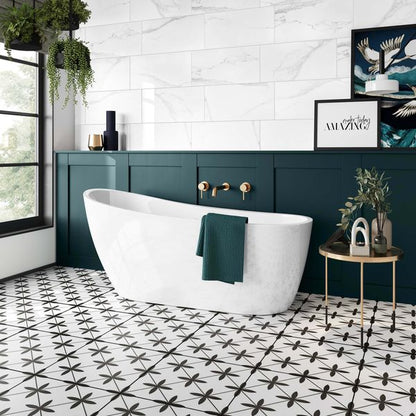 Dove White Matt Patterned Floor Tiles