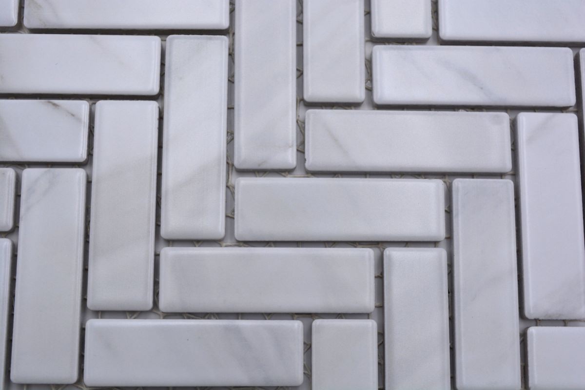 Stone White Herringbone Matt Mosaic Tile HUH HB SO 10