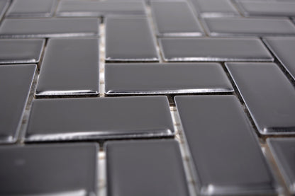 Black Herringbone Gloss Mosaic Tile HUH CHB 6BG