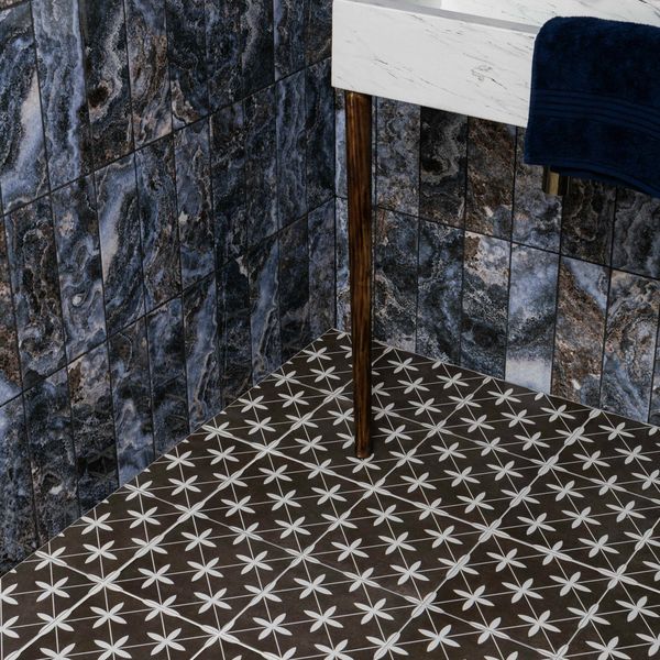 Dove Black and White Matt Patterned Floor Tiles