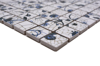 Blue Daisy Pattern Square Mosaic Tile Axel CG SB09