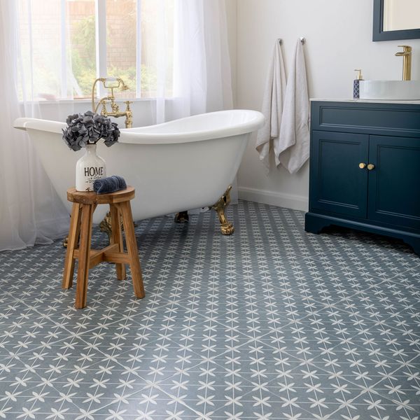 Dove Blue and White Matt Patterned Floor Tiles