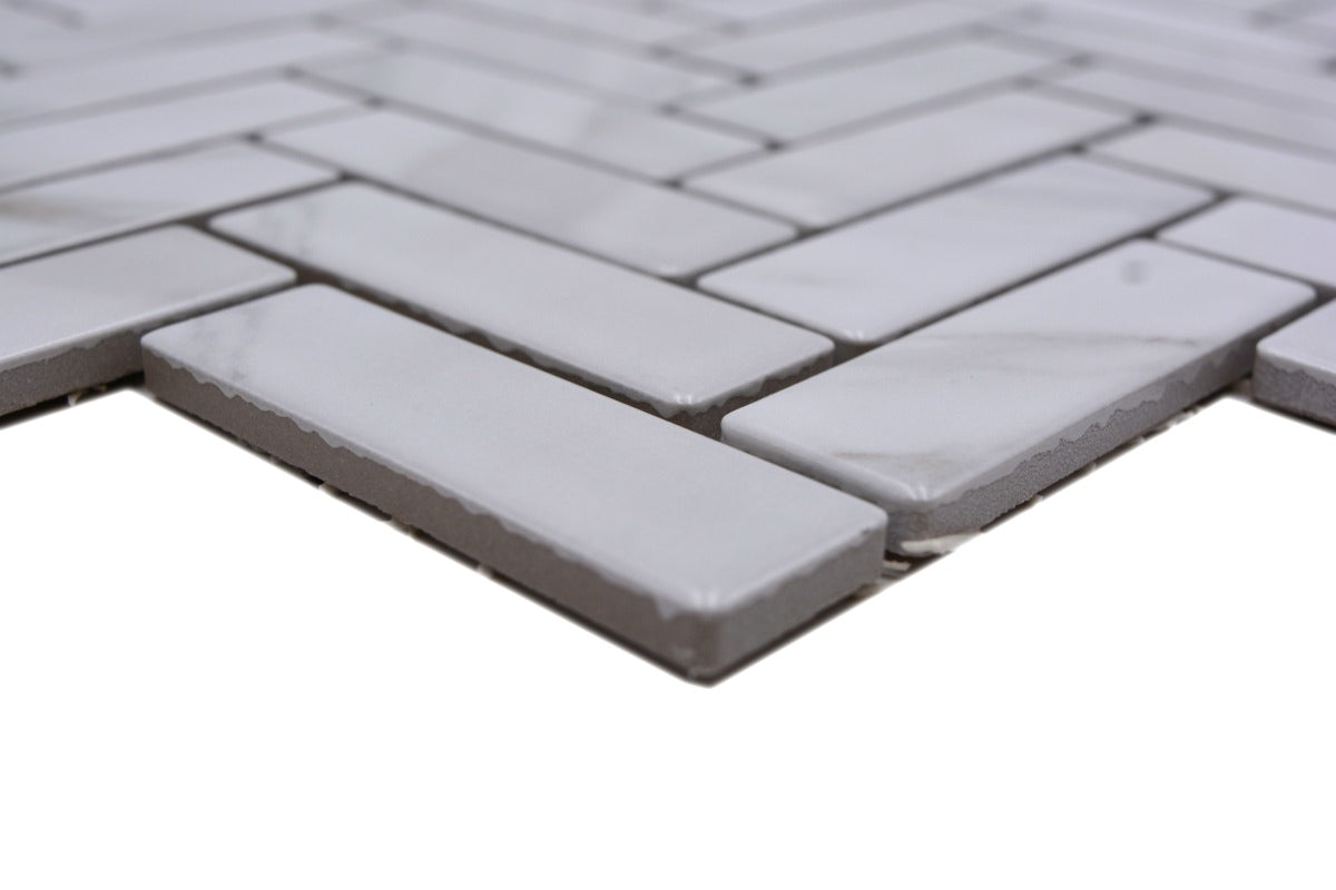 Stone White Herringbone Matt Mosaic Tile HUH HB SO 10