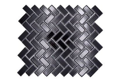 Black Herringbone Gloss Mosaic Tile HUH CHB 6BG