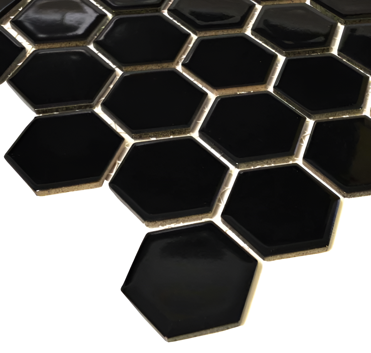 Noir Hexagon Mosaic Tile https://www.wallsandfloors.co.uk/pixel-black-hexagon-gloss-50x50-mosaic-tiles