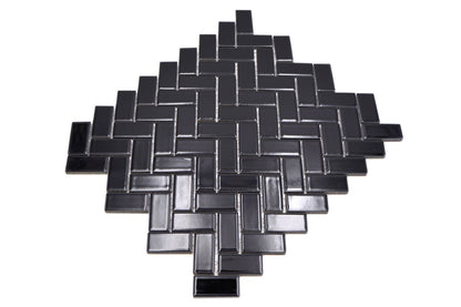 Black Herringbone Gloss Mosaic Tile HUH CHB 6BG