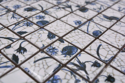 Blue Daisy Pattern Square Mosaic Tile Axel CG SB09