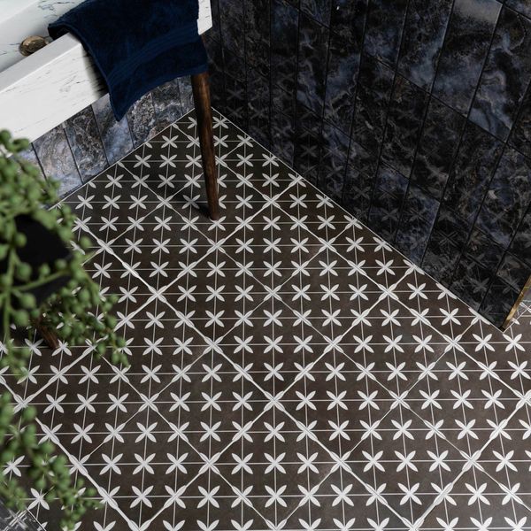 Dove Black and White Matt Patterned Floor Tiles