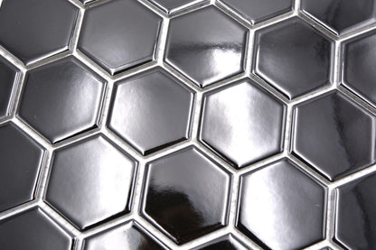 Hexagon Gloss Black Mosaic Tile (Copy) HUH HX 090