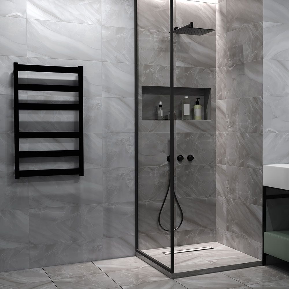 Charcoal Wave Dark Grey Gloss Marble Effect 600x300mm Ceramic Wall Tiles TilesDecor