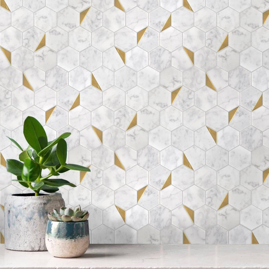 Arrora Gold Marble Hexagon Mosaic Tiles TilesDecor