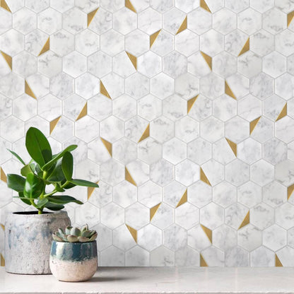 Arrora Gold Marble Hexagon Mosaic Tiles TilesDecor