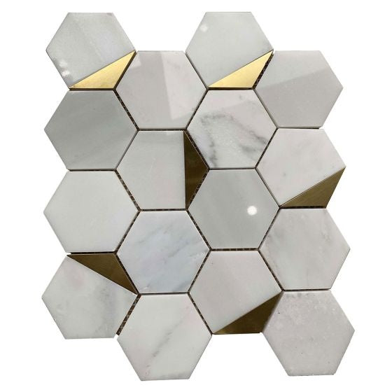 Arrora Gold Marble Hexagon Mosaic Tiles TilesDecor