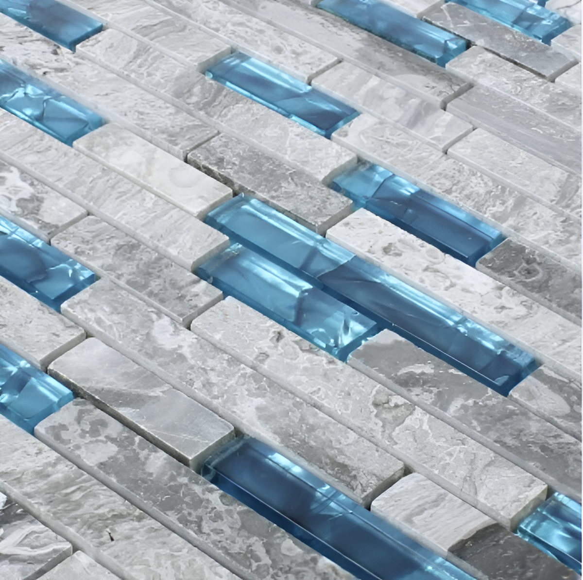 Atlantis Blue Brick Linear Mosaic Tile Mixed Wall Tile 300x300mm https://www.nctilesandbathrooms.com/atlantis-blue-linear-stick-mosaic/p/5061
