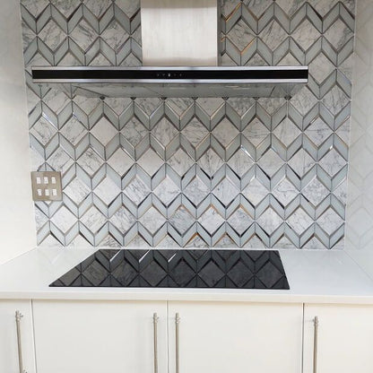Chevron Diamonds Grey and Silver Marble Mosaic Tiles TilesDecor