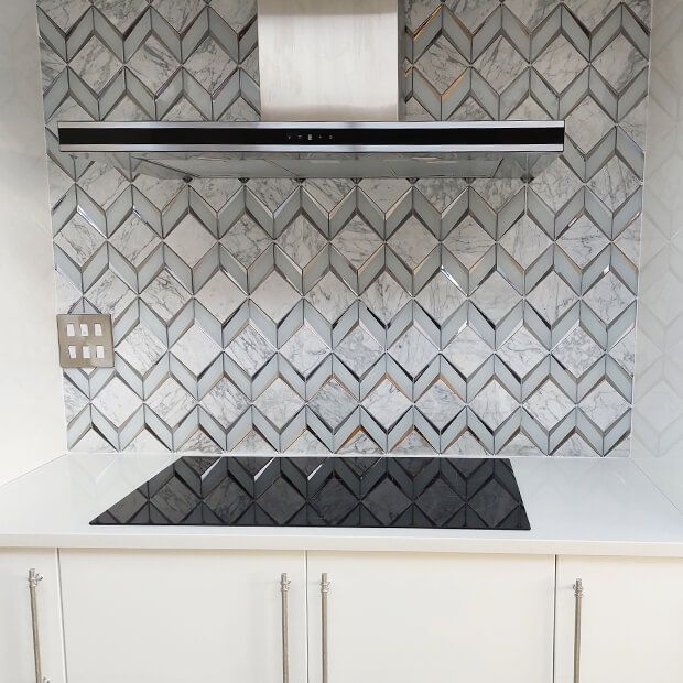 Chevron Diamonds Grey and Silver Marble Mosaic Tiles TilesDecor