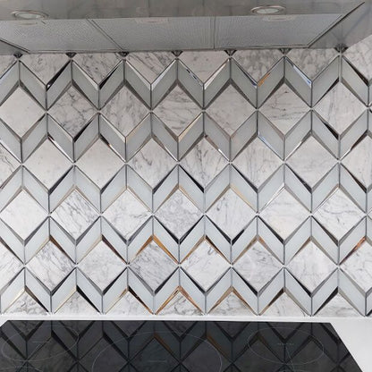 Chevron Diamonds Grey and Silver Marble Mosaic Tiles TilesDecor