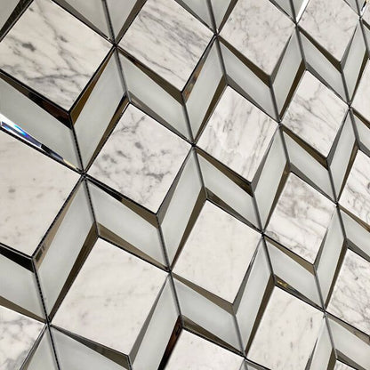 Chevron Diamonds Grey and Silver Marble Mosaic Tiles TilesDecor