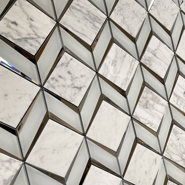 Chevron Diamonds Grey and Silver Marble Mosaic Tiles TilesDecor