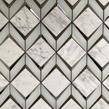 Chevron Diamonds Grey and Silver Marble Mosaic Tiles TilesDecor