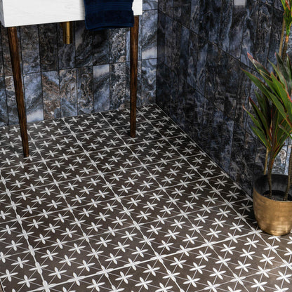 Oakham Black Pattern Tile (45 x 45cm) https://www.luxurytiles.co.uk/oakham-black-pattern-tiles.html