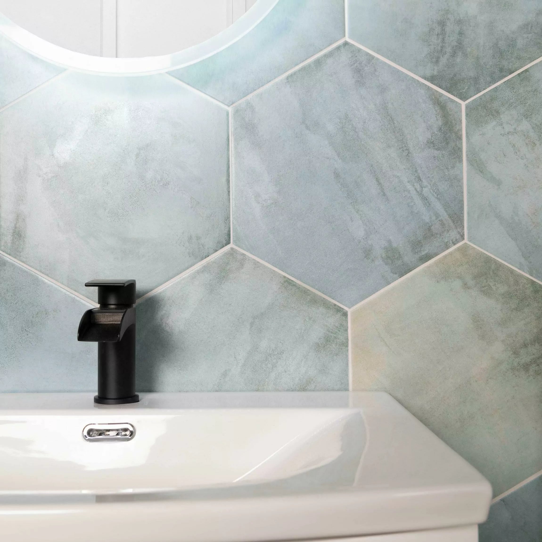Tropical Ocean Washed Blue Hexagon 333x285mm Wall and Floor Porcelain Tile TilesDecor