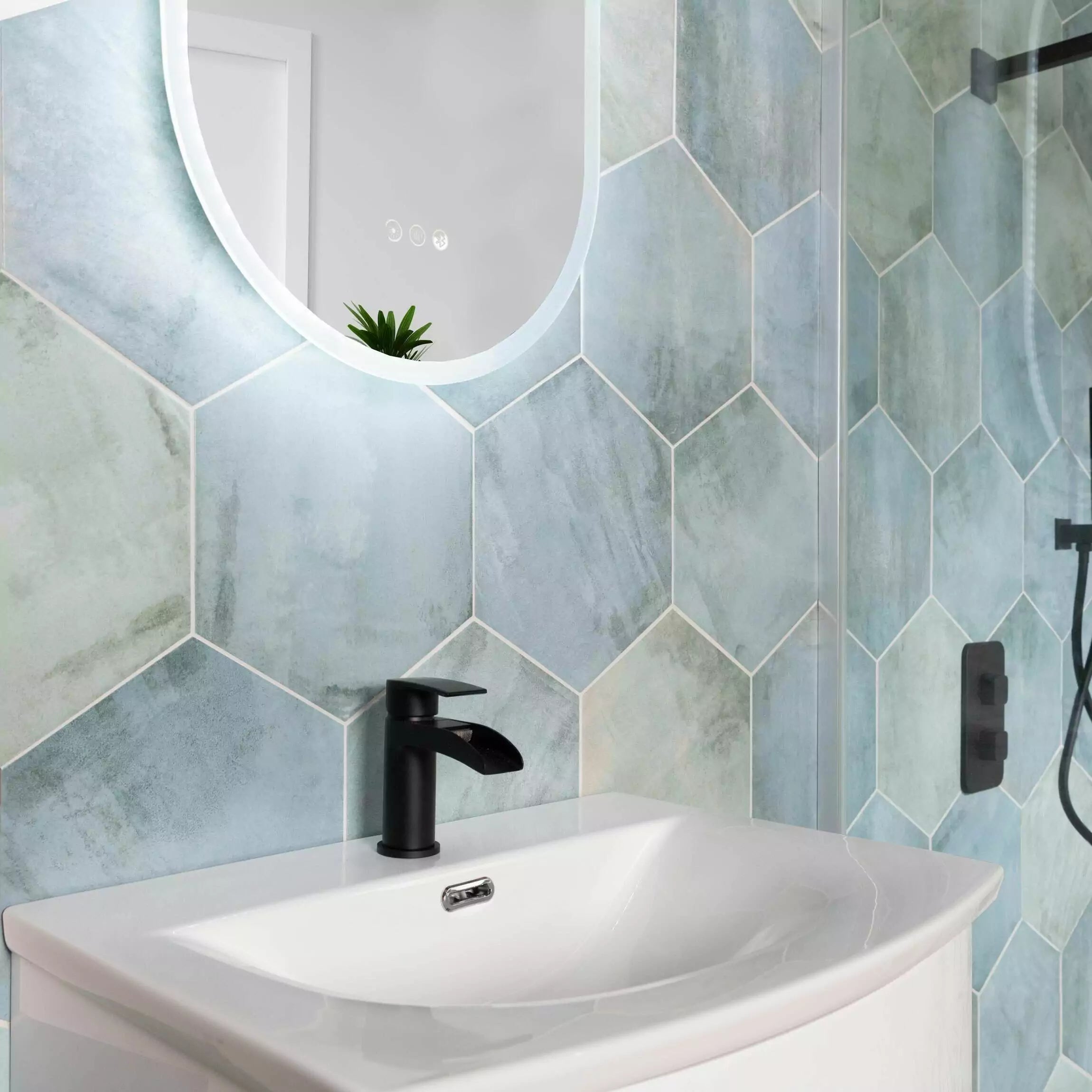 Tropical Ocean Washed Blue Hexagon 333x285mm Wall and Floor Porcelain Tile TilesDecor