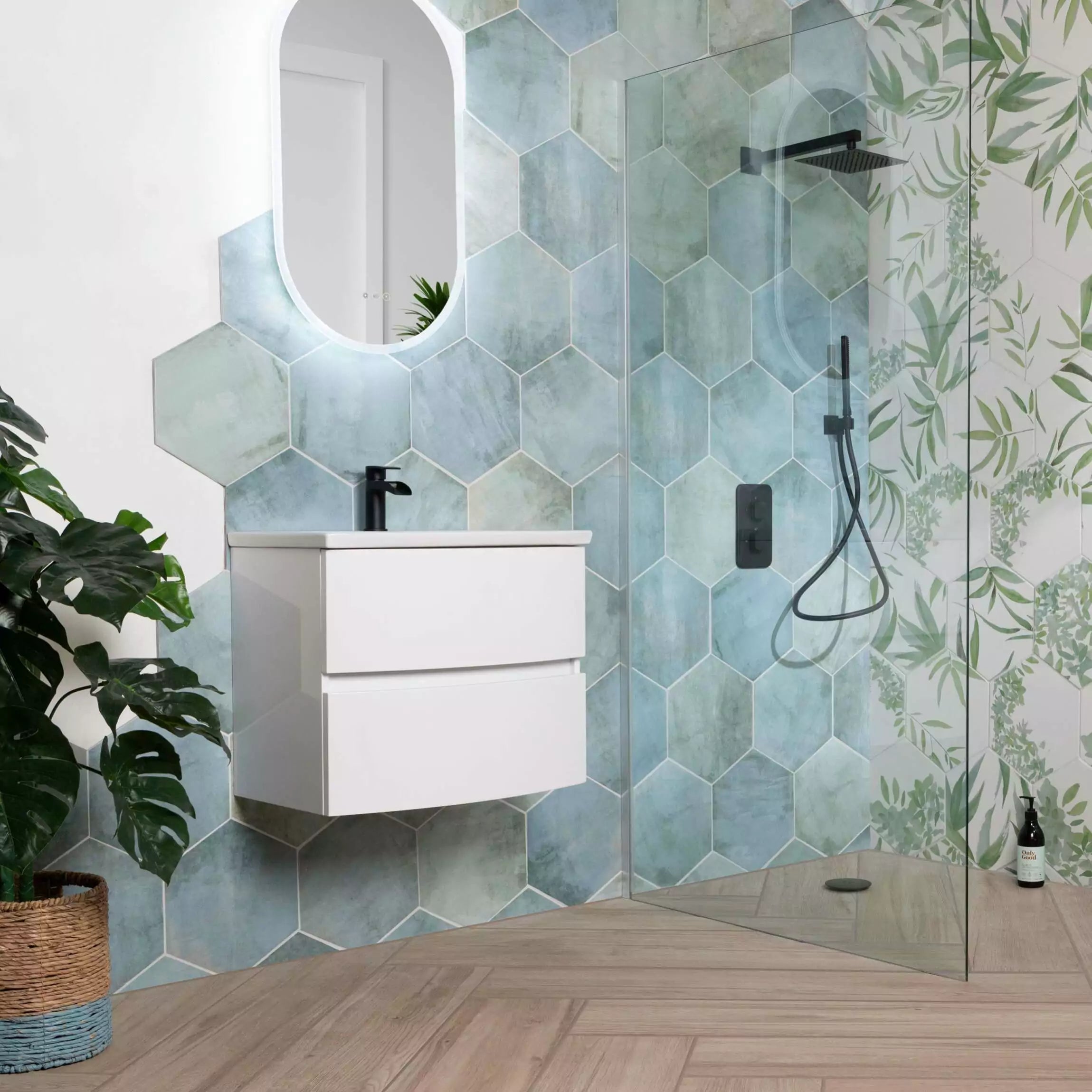 Tropical Ocean Washed Blue Hexagon 333x285mm Wall and Floor Porcelain Tile TilesDecor